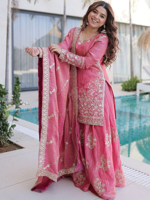 Amrah Wholesale Dhusameera 01 Fandy Silk Kurti Pant Dupatta Set - Amrah Wholesale