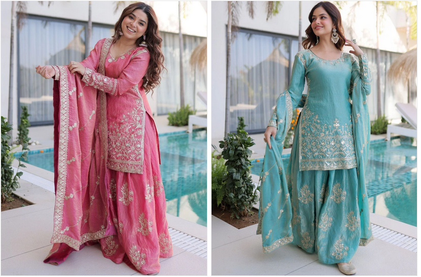 Amrah Wholesale Dhusameera 01 Fandy Silk Kurti Pant Dupatta Set - Amrah Wholesale