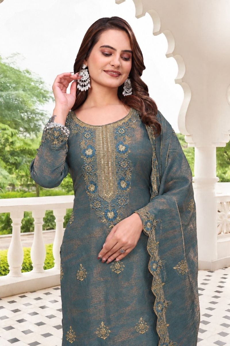 Amrah Wholesale Dk 1011 Fendy Satin Embroidery Worked Kurti Pant Dupatta Set