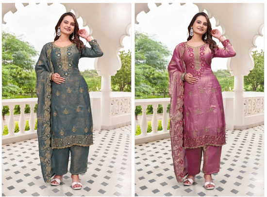 Amrah Wholesale Dk 1011 Fendy Satin Embroidery Worked Kurti Pant Dupatta Set