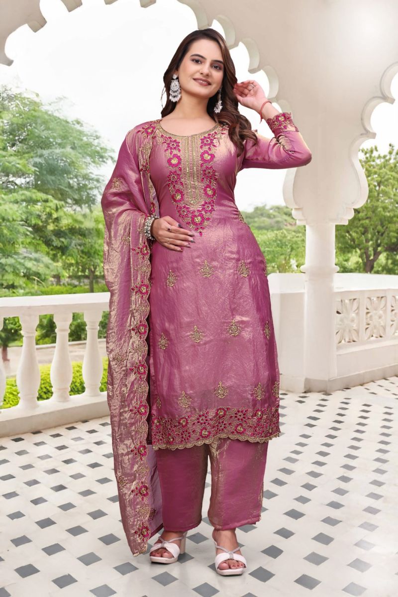 Amrah Wholesale Dk 1011 Fendy Satin Embroidery Worked Kurti Pant Dupatta Set
