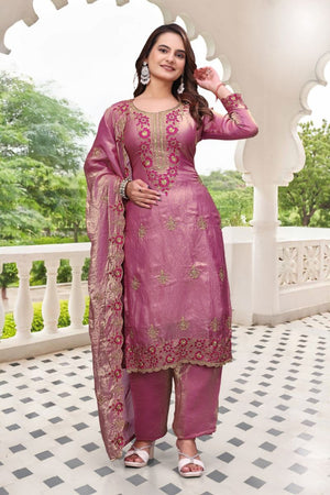 Amrah Wholesale Dk 1011 Fendy Satin Embroidery Worked Kurti Pant Dupatta Set
