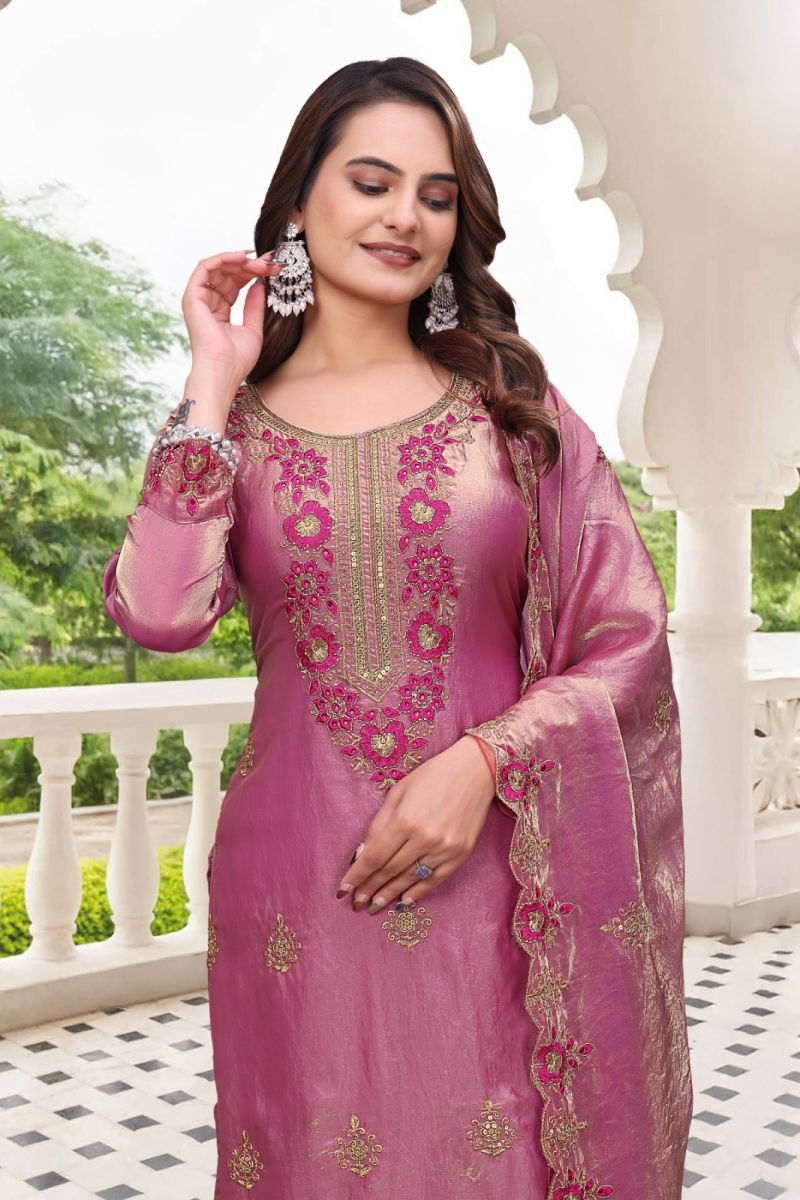 Amrah Wholesale Dk 1011 Fendy Satin Embroidery Worked Kurti Pant Dupatta Set