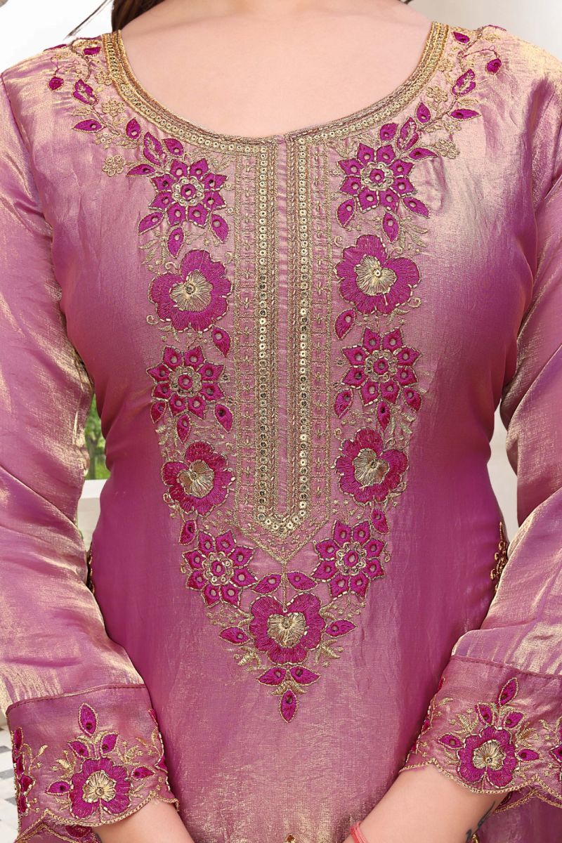 Amrah Wholesale Dk 1011 Fendy Satin Embroidery Worked Kurti Pant Dupatta Set