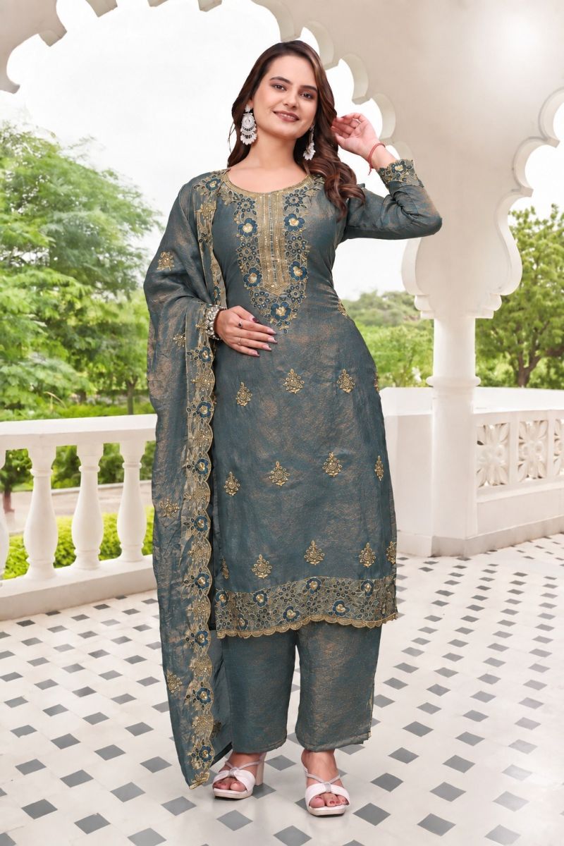 Amrah Wholesale Dk 1011 Fendy Satin Embroidery Worked Kurti Pant Dupatta Set
