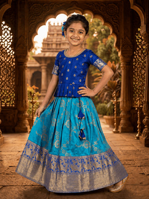 Amrah Wholesale Drd D1 Jacquard Silk Gold Zari Border Kids Lehenga Choli - Amrah Wholesale