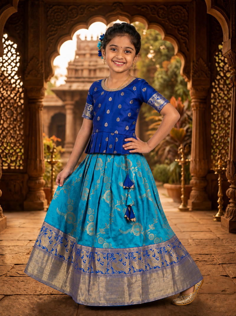 Amrah Wholesale Drd D1 Jacquard Silk Gold Zari Border Kids Lehenga Choli