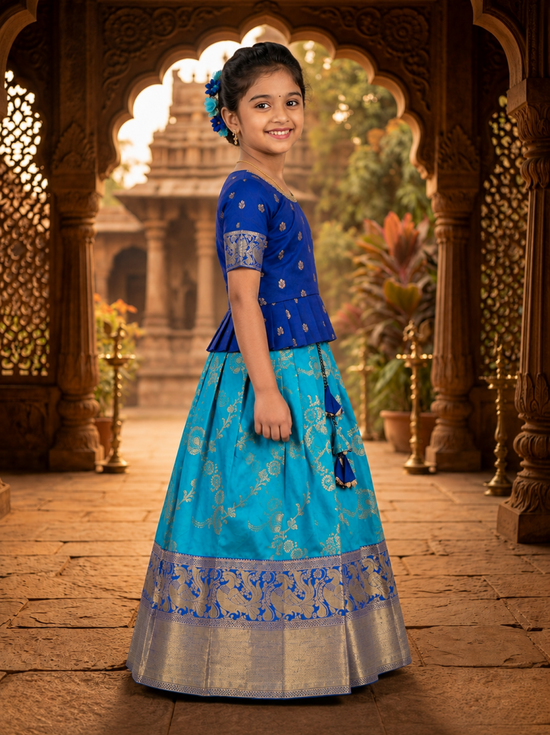 Amrah Wholesale Drd D1 Jacquard Silk Gold Zari Border Kids Lehenga Choli