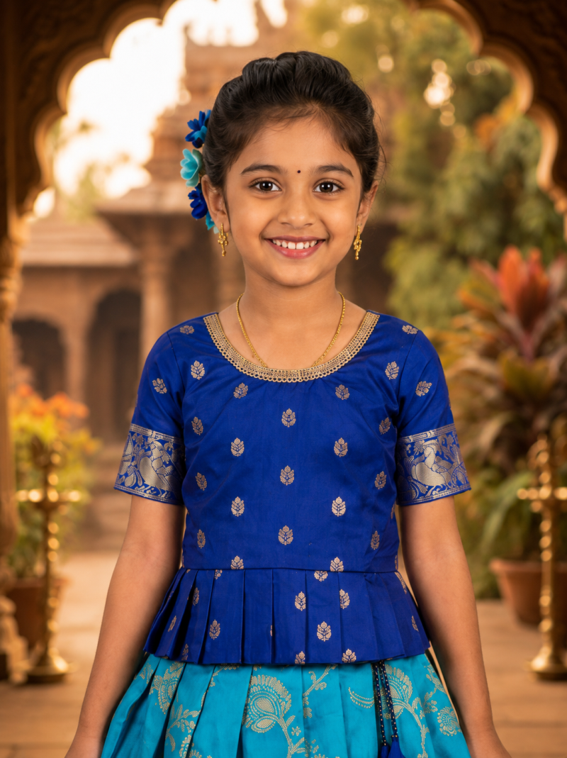 Amrah Wholesale Drd D1 Jacquard Silk Gold Zari Border Kids Lehenga Choli