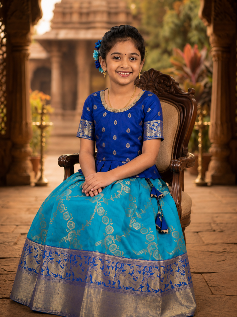 Amrah Wholesale Drd D1 Jacquard Silk Gold Zari Border Kids Lehenga Choli