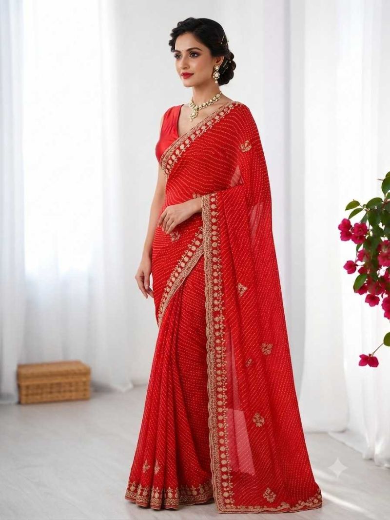 Amrah Wholesale DS 838 Georgette Bandhani Printed Saree Collection - Amrah Wholesale