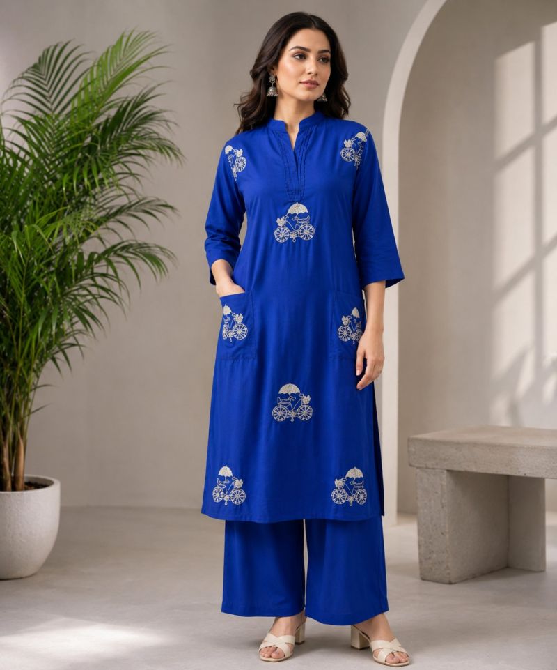 Amrah Wholesale Emily 110 Rayon Embroidered Kurti Pant Set