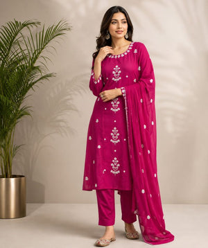 Amrah Wholesale Emily 3959 And 4060 Rayon Slub Embroidered Kurti Set