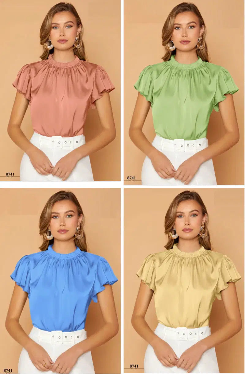 Amrah Wholesale Emily 8741 Colour Cotton Satin Western Top