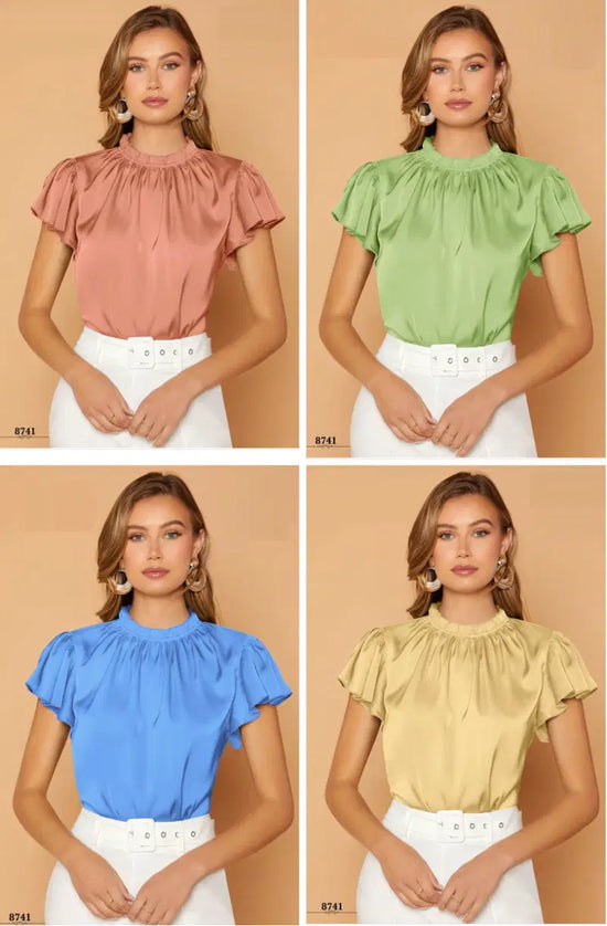 Amrah Wholesale Emily 8741 Colour Cotton Satin Western Top