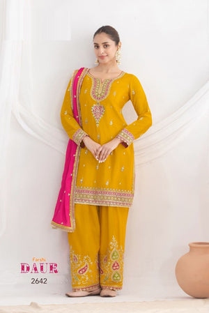 Amrah Wholesale Farshi Daur 2641 To 2643 Chinon Embroidered Dress Material
