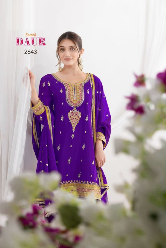 Amrah Wholesale Farshi Daur 2641 To 2643 Chinon Embroidered Dress Material - Amrah Wholesale