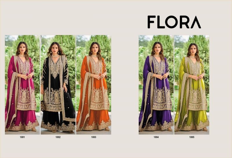 Amrah Wholesale Flora 1001 To 1005 Chinon Embroidered Dress Material