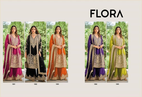 Amrah Wholesale Flora 1001 To 1005 Chinon Embroidered Dress Material