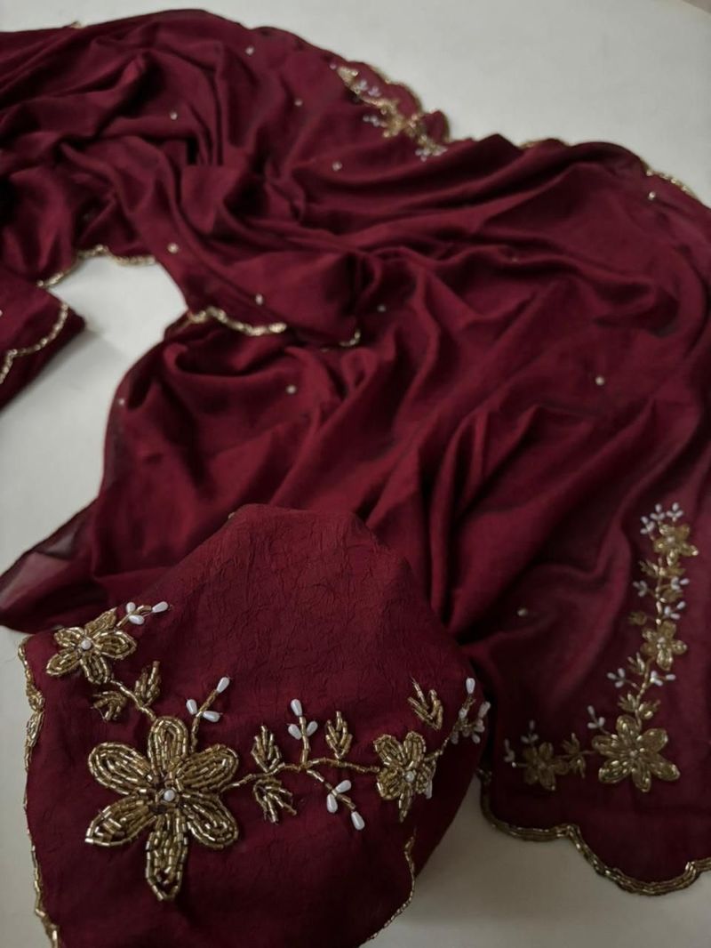 Amrah Wholesale Floral Handwork Ah Rangoli Crush Embroidered Saree - Amrah Wholesale