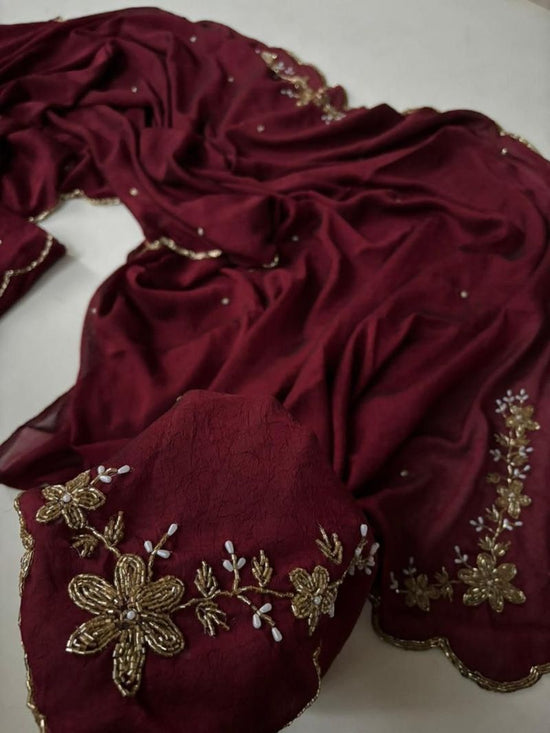 Amrah Wholesale Floral Handwork Ah Rangoli Crush Embroidered Saree - Amrah Wholesale