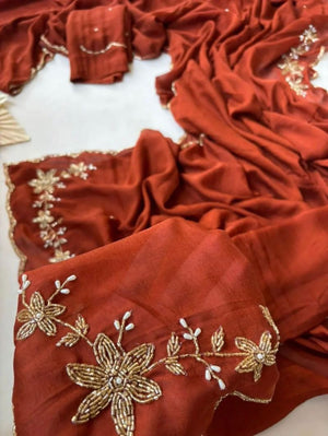 Amrah Wholesale Floral Handwork Ah Rangoli Crush Embroidered Saree - Amrah Wholesale
