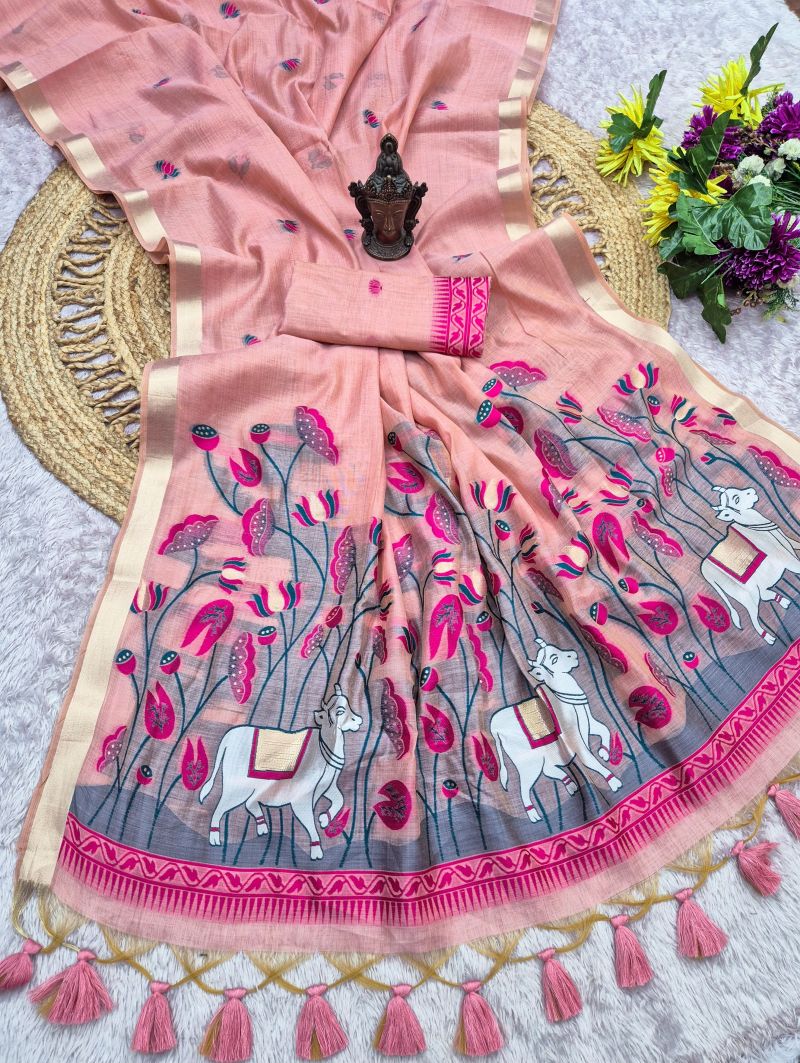 Amrah Wholesale Flower Vol 2 Soft Mul Cotton Weaving Zari Butti Work Saree