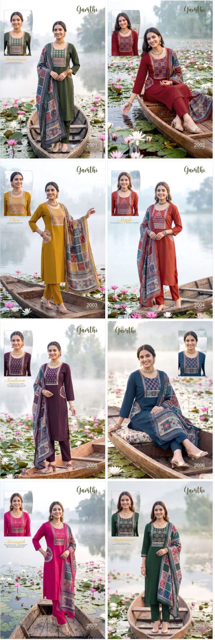 Amrah Wholesale Gamthi 1 Dhabu Cotton Embroidered Kurti Pant Dupatta Set - Amrah Wholesale