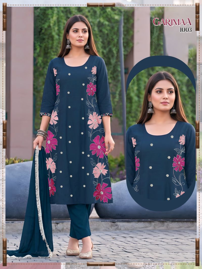 Amrah Wholesale Garimaa Vol 1 Roman Silk Kurti Pant Dupatta Set - Amrah Wholesale