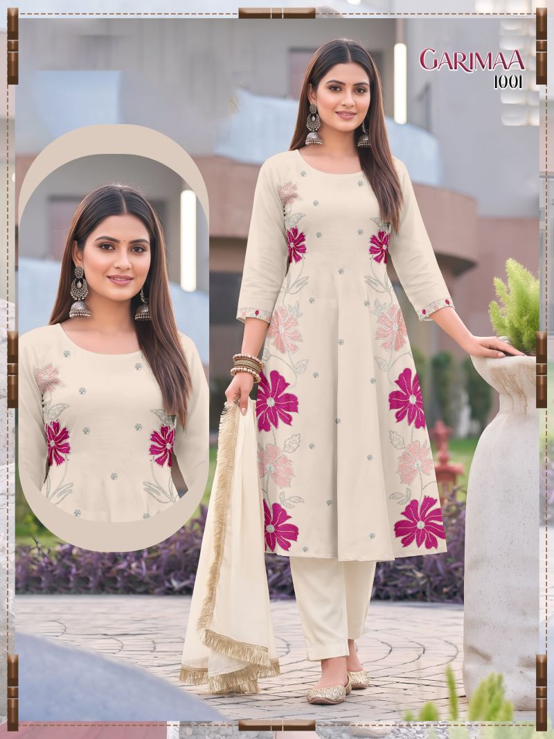 Amrah Wholesale Garimaa Vol 1 Roman Silk Kurti Pant Dupatta Set - Amrah Wholesale