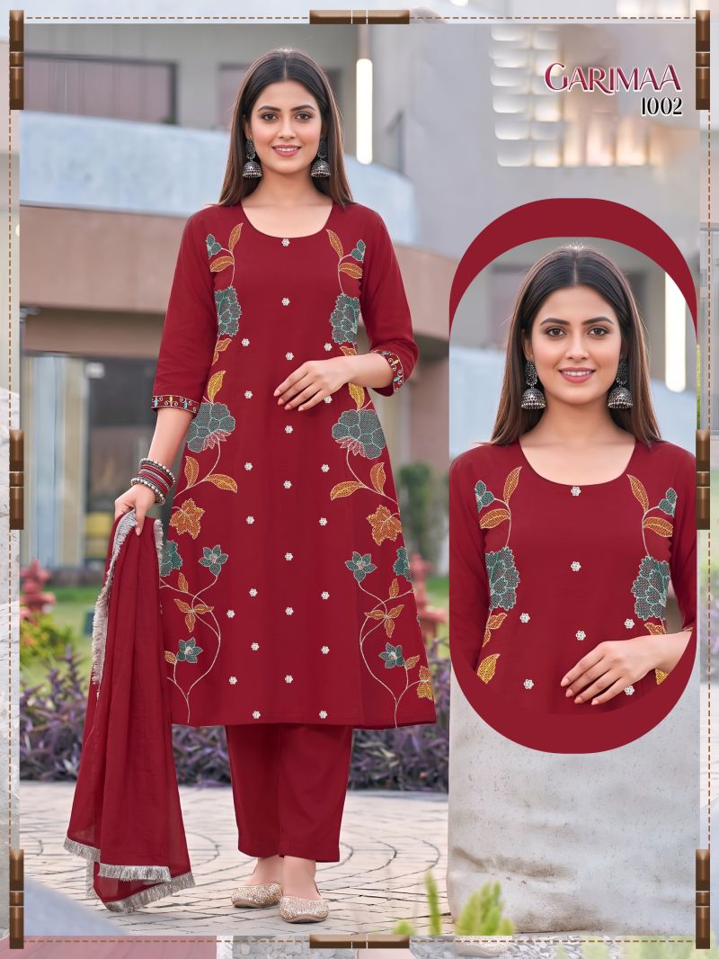 Amrah Wholesale Garimaa Vol 1 Roman Silk Kurti Pant Dupatta Set - Amrah Wholesale