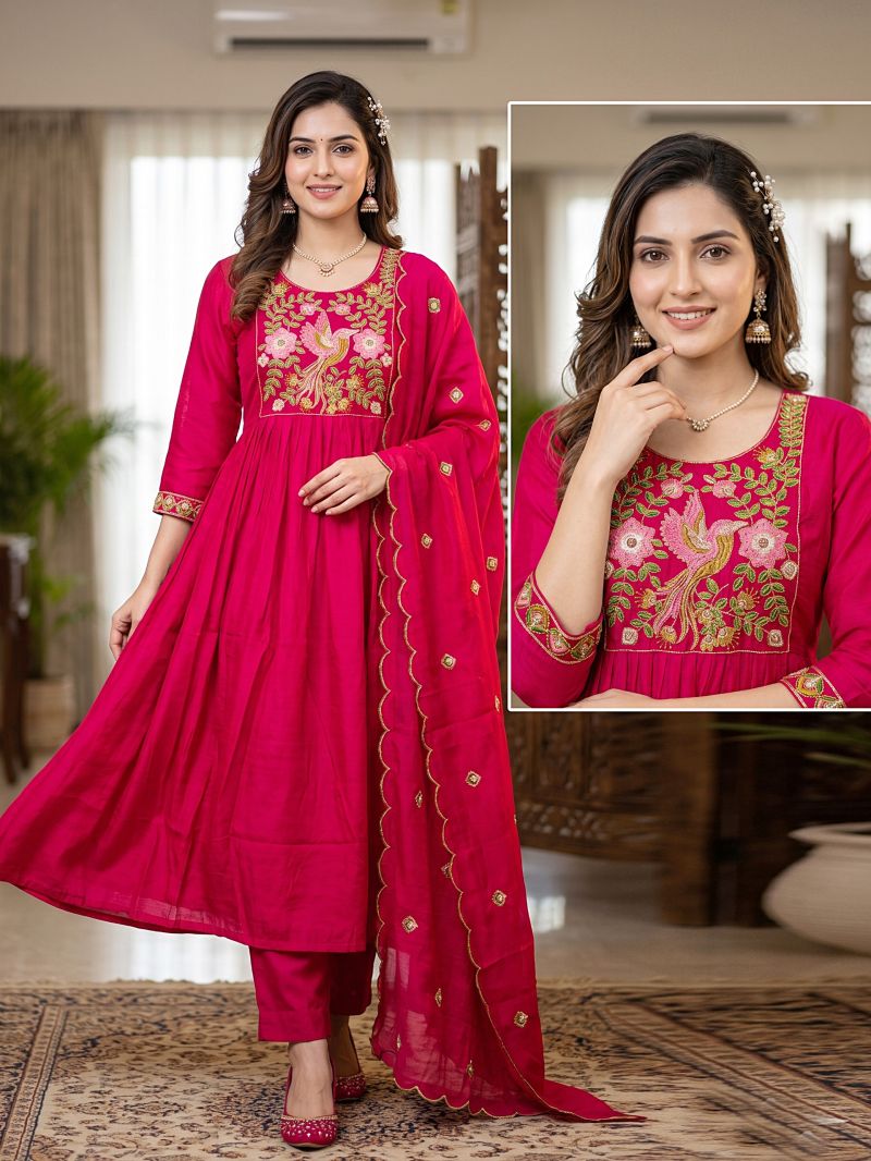 Amrah Wholesale Ghena Combo Mul Chanderi Kurti Pant Dupatta Set