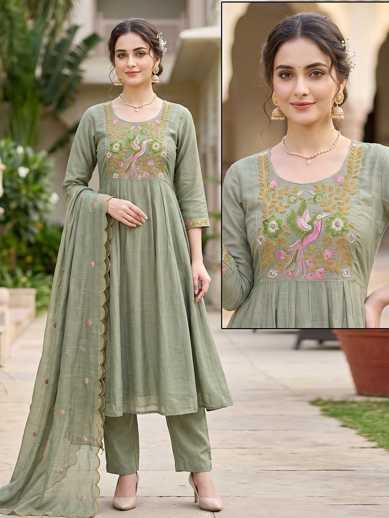 Amrah Wholesale Ghena Combo Mul Chanderi Kurti Pant Dupatta Set