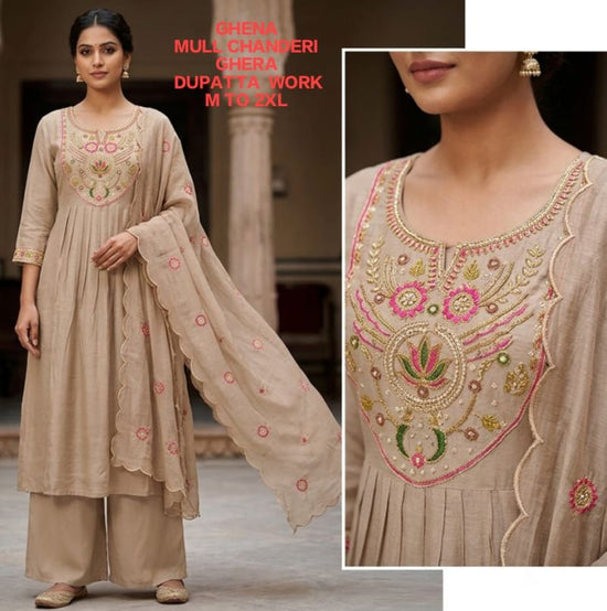 Amrah Wholesale Ghena Combo Mul Chanderi Kurti Pant Dupatta Set