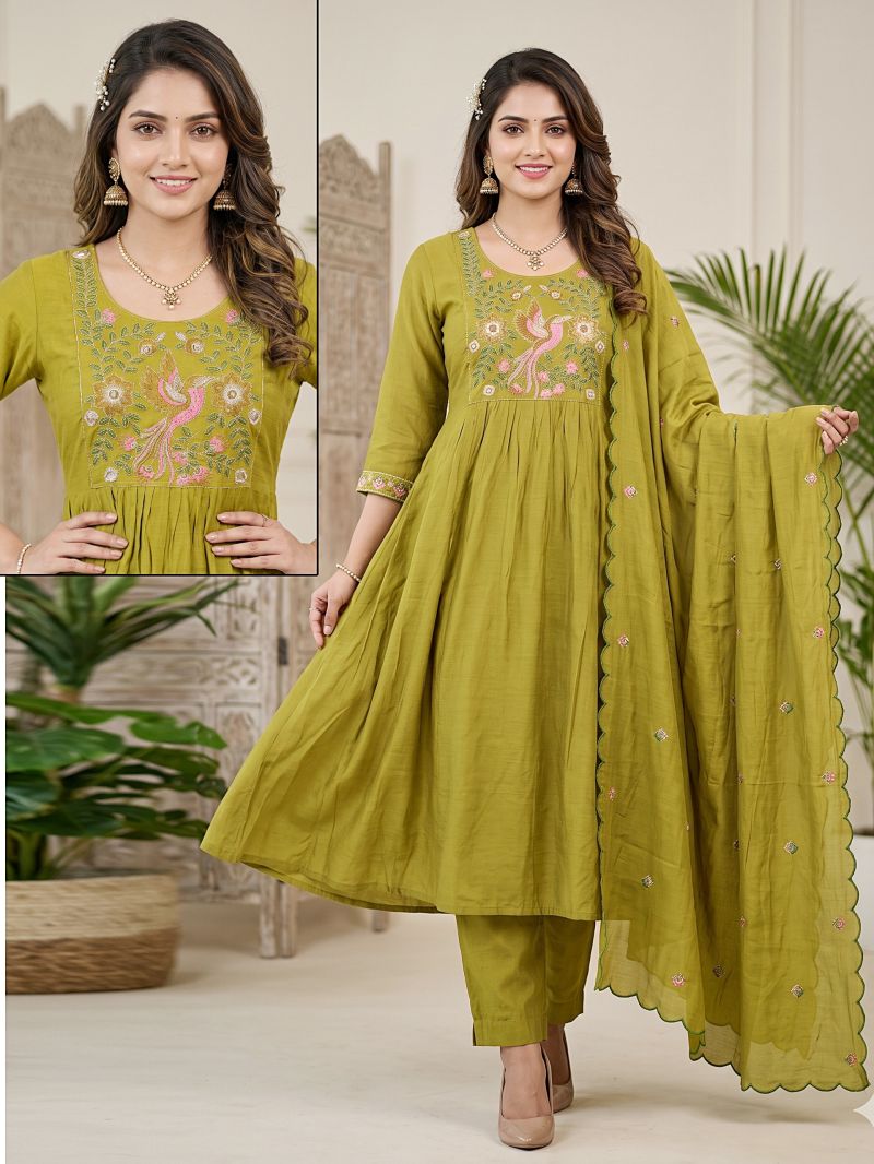 Amrah Wholesale Ghena Combo Mul Chanderi Kurti Pant Dupatta Set
