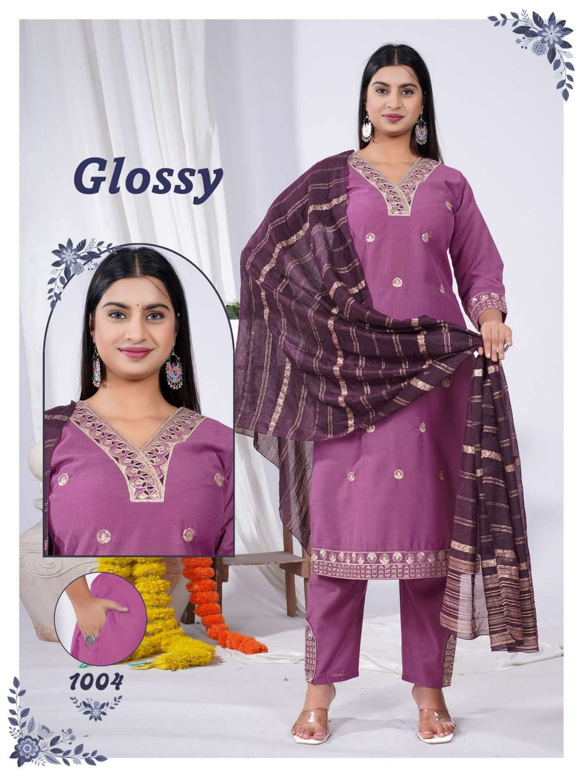 Amrah Wholesale Glossy Vol 1 Vatican Silk Kurti Pant Dupatta Set - Amrah Wholesale