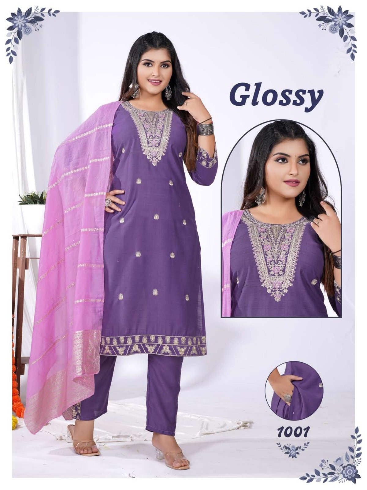 Amrah Wholesale Glossy Vol 1 Vatican Silk Kurti Pant Dupatta Set - Amrah Wholesale