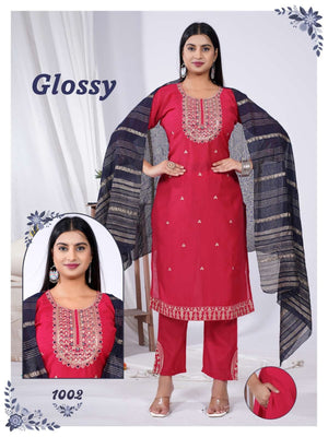 Amrah Wholesale Glossy Vol 1 Vatican Silk Kurti Pant Dupatta Set - Amrah Wholesale