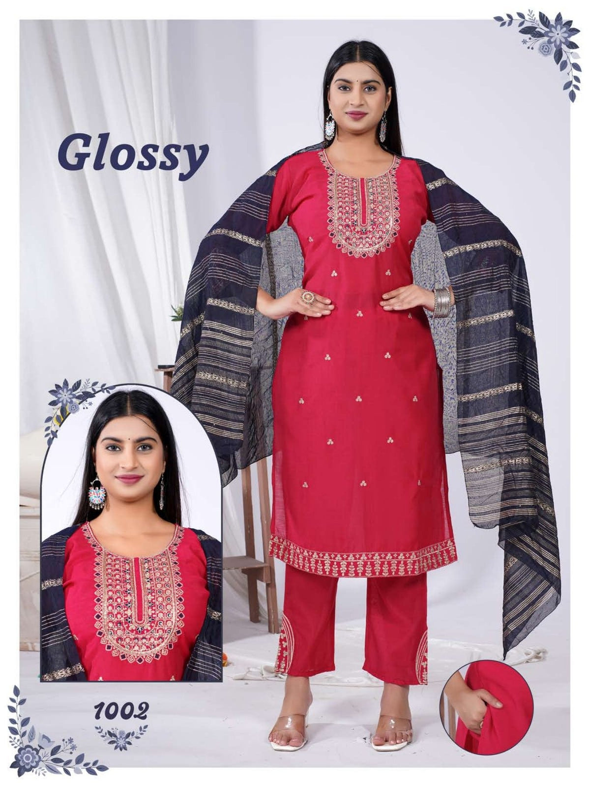 Amrah Wholesale Glossy Vol 1 Vatican Silk Kurti Pant Dupatta Set - Amrah Wholesale