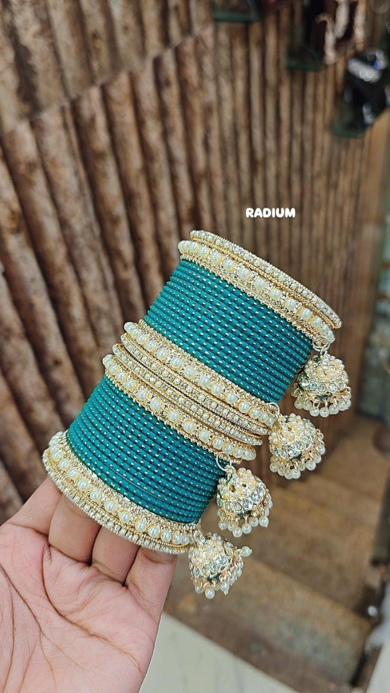 Amrah Wholesale Golden Jhumar Set With Metal Bangles 1 Metal Matt Imitation Jewellery