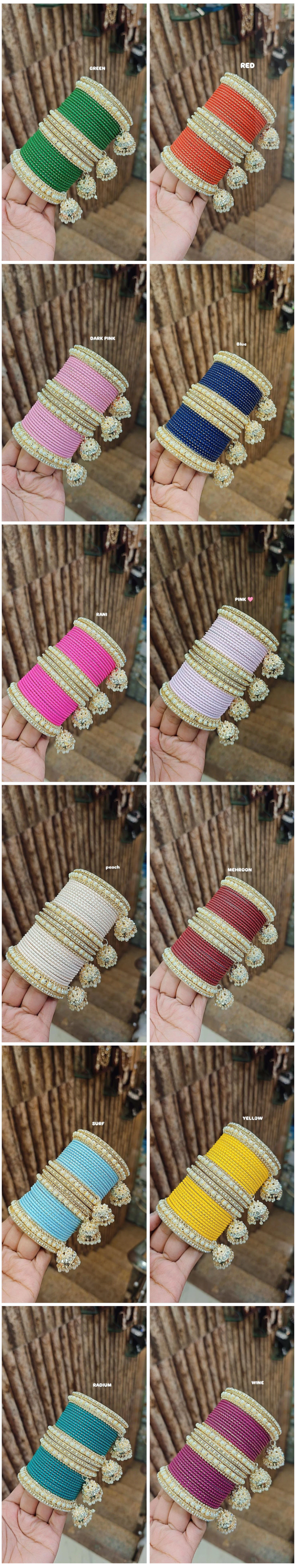 Amrah Wholesale Golden Jhumar Set With Metal Bangles 1 Metal Matt Imitation Jewellery