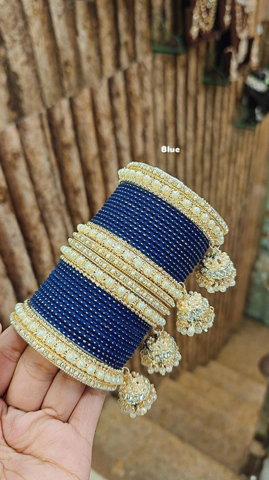 Amrah Wholesale Golden Jhumar Set With Metal Bangles 1 Metal Matt Imitation Jewellery