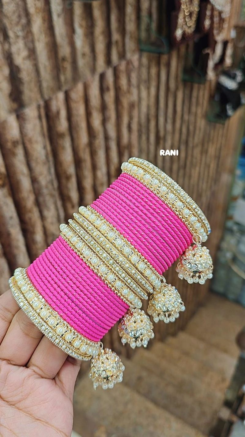 Amrah Wholesale Golden Jhumar Set With Metal Bangles 1 Metal Matt Imitation Jewellery