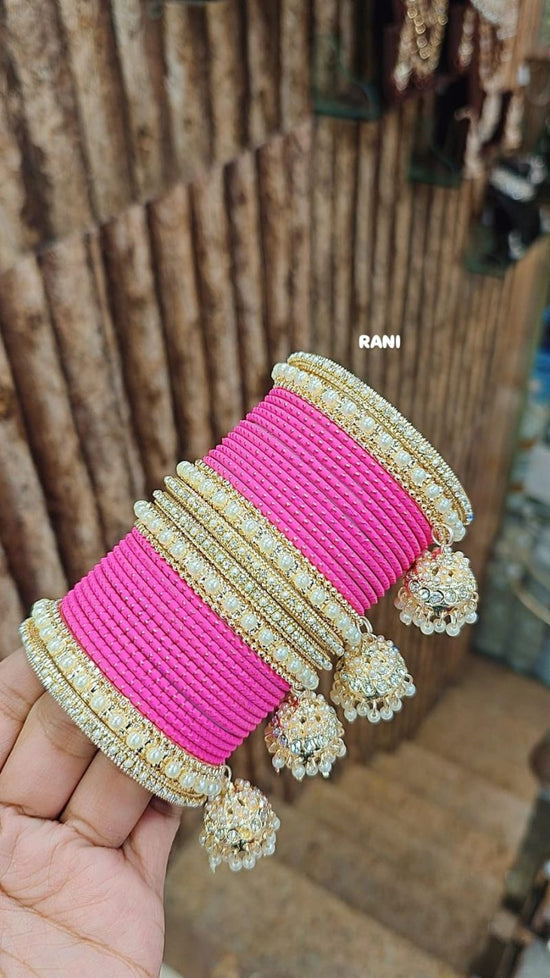 Amrah Wholesale Golden Jhumar Set With Metal Bangles 1 Metal Matt Imitation Jewellery