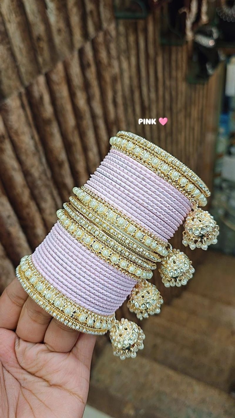 Amrah Wholesale Golden Jhumar Set With Metal Bangles 1 Metal Matt Imitation Jewellery