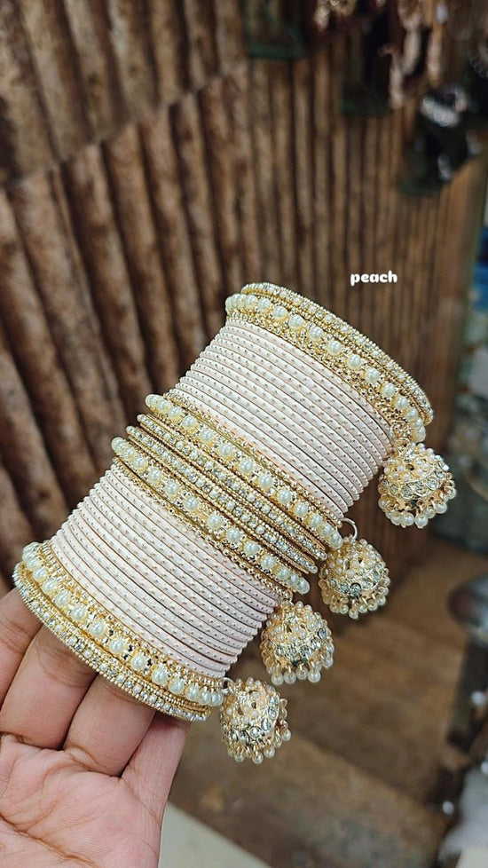 Amrah Wholesale Golden Jhumar Set With Metal Bangles 1 Metal Matt Imitation Jewellery