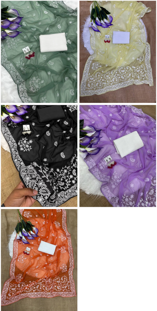 Amrah Wholesale Gopi 1 Georgette Chikankari Saree