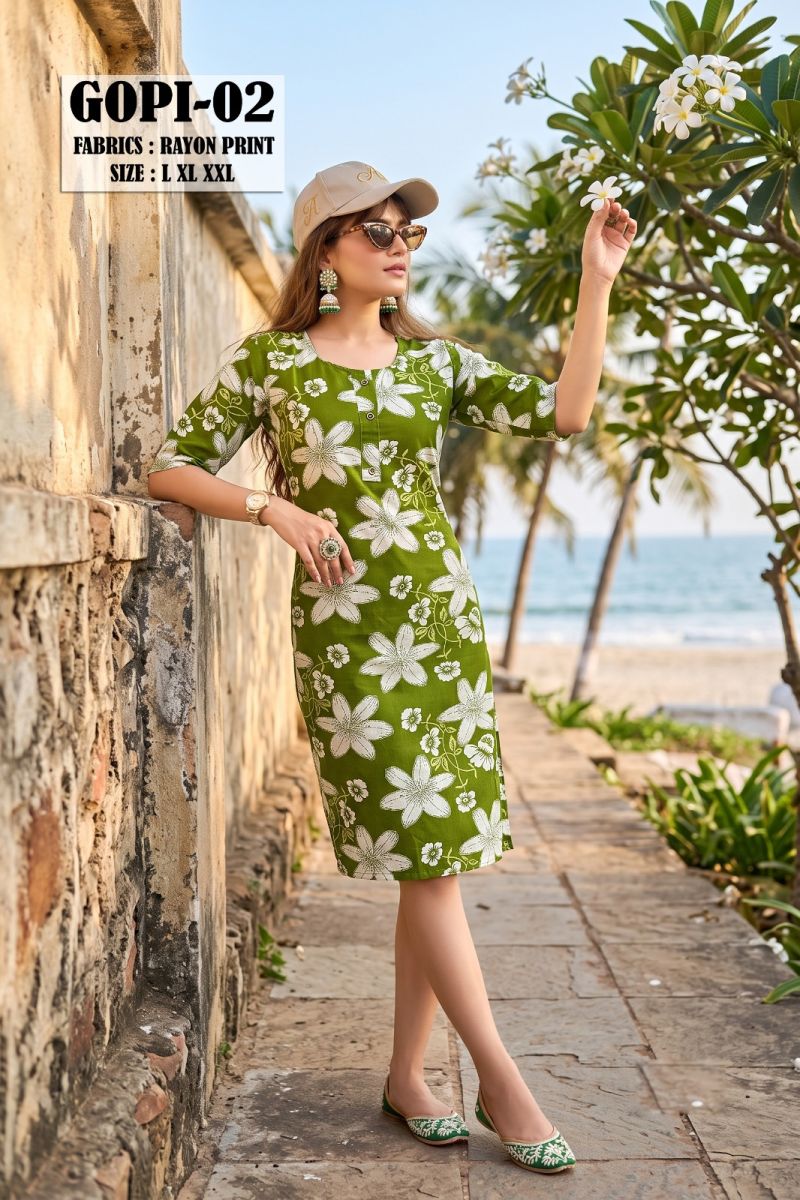 Amrah Wholesale Gopi 2 Rayon Floral Printed Kurti