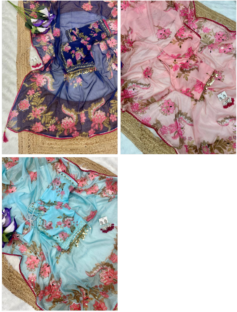 Amrah Wholesale Gopi 3 Soft Tebby Silk Digital Printed Mirror Worked Saree