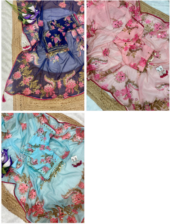 Amrah Wholesale Gopi 3 Soft Tebby Silk Digital Printed Mirror Worked Saree
